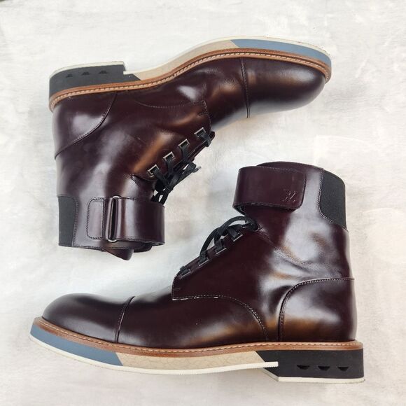 Louis Vuitton Men's Dark Whiskey Red Sword Leather Ankle Strap Boot Sz 8.5 - Picture 4 of 16
